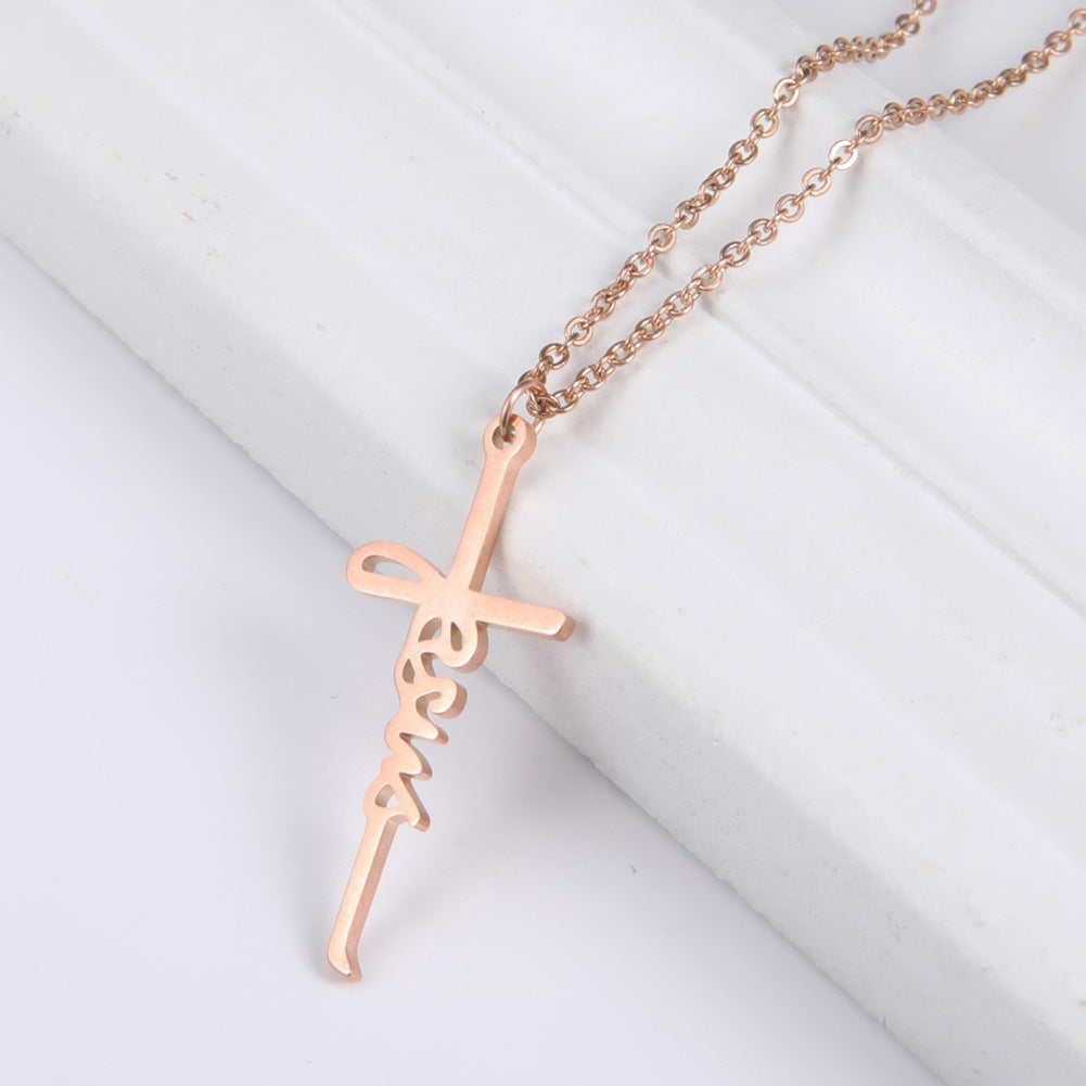 Collier en acier inoxydable avec pendentif croix de Jésus doux