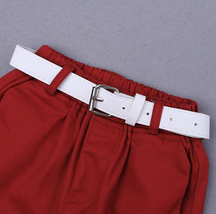 Ensemble d'été 2 pièces pour bébé, Polo à manches courtes avec Short rouge, vêtements scolaires pour enfants, chine 