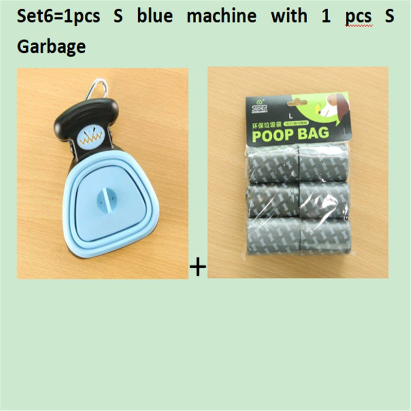 Scooper de merde pliable de voyage pour animaux de compagnie de chien avec 1 rouleau de sacs décomposables cuillère de merde propre ramasser les excréments nettoyant Epacket expédition