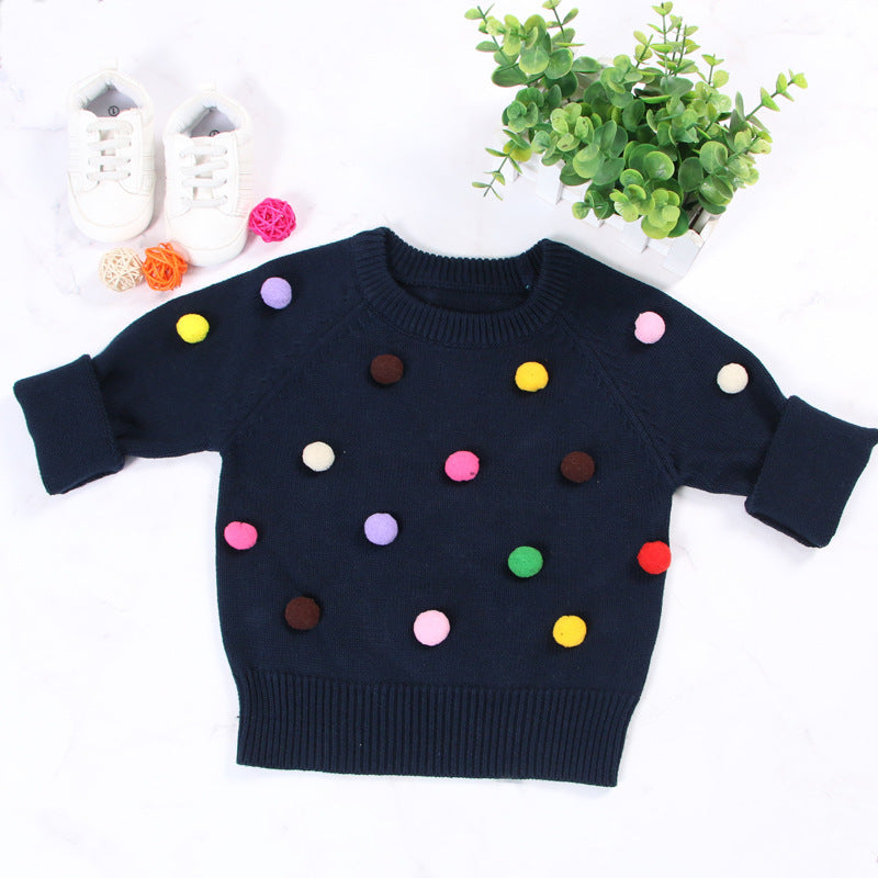 Cárdigan de invierno para niñas, suéter para niños, diseño de bolas, cárdigans tejidos para bebés, suéter informal para niños pequeños, suéter de lana para niñas