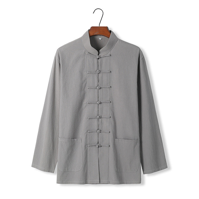 National Style Shirt Stand Collar Long-sleeved Chinese Knot Button High-grade