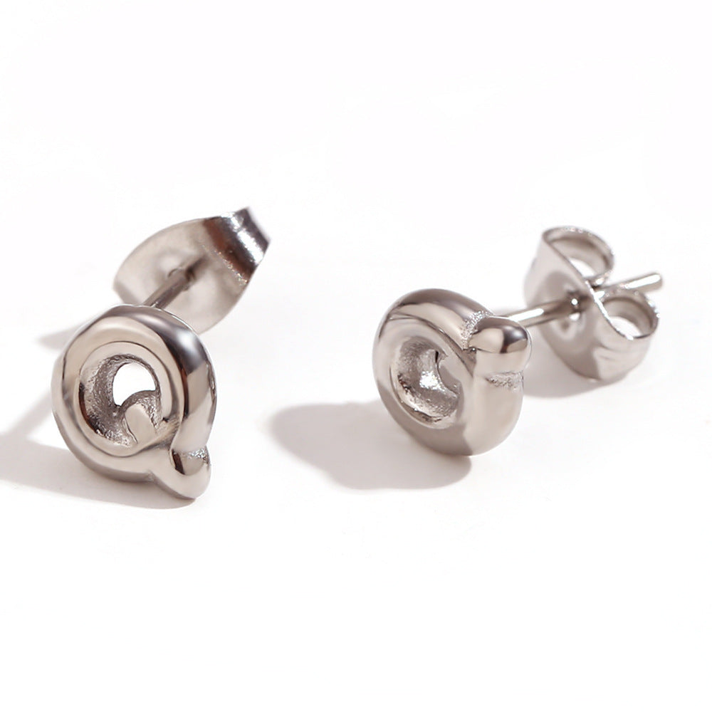 Titanium Steel Earrings 18K Gold Mini Alphabet Letter Earrings Women