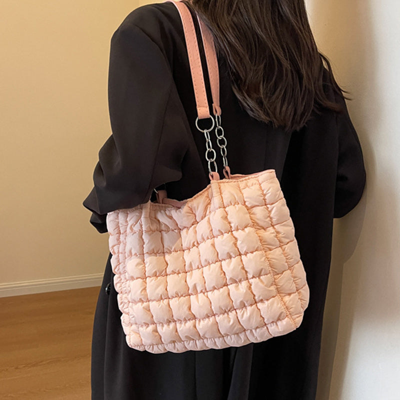 Sacs à main à carreaux en chaîne pour femmes, fourre-tout de styliste à bulles de grande capacité, sac à bandoulière plissé sous les aisselles, mode automne et hiver