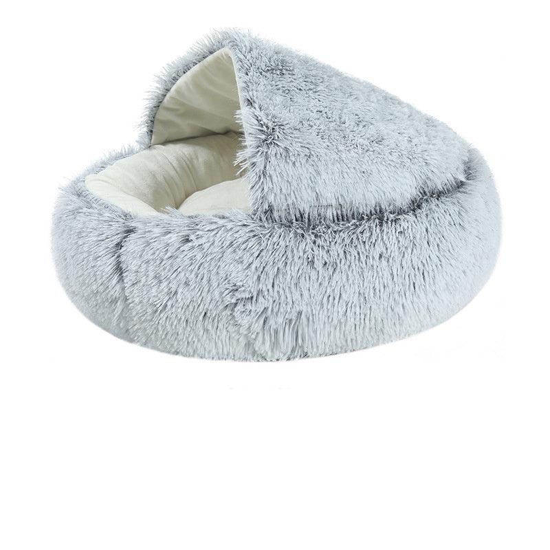 Litière pour chat ronde chaude en velours cristal en demi-paquet