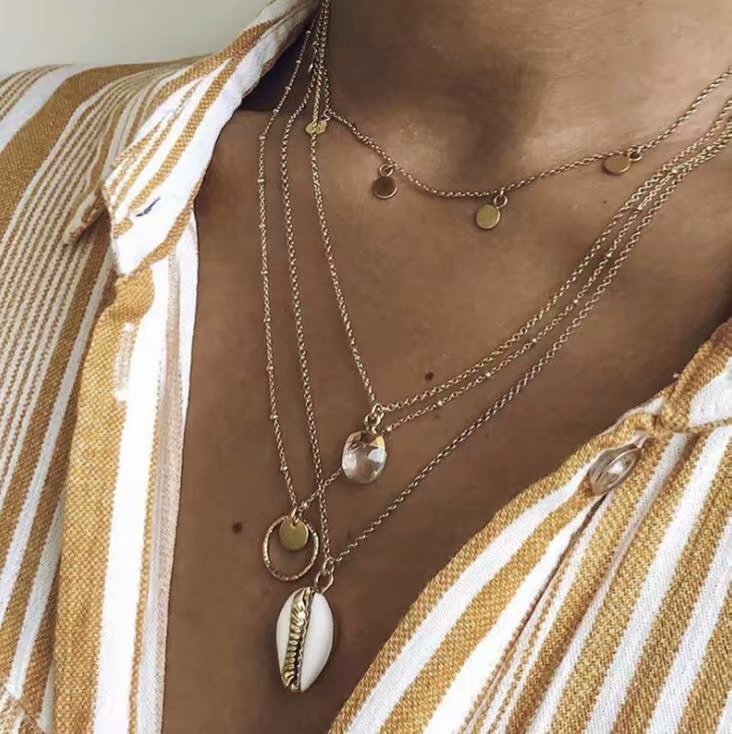 Fashion Metal Wafer Shell Necklace