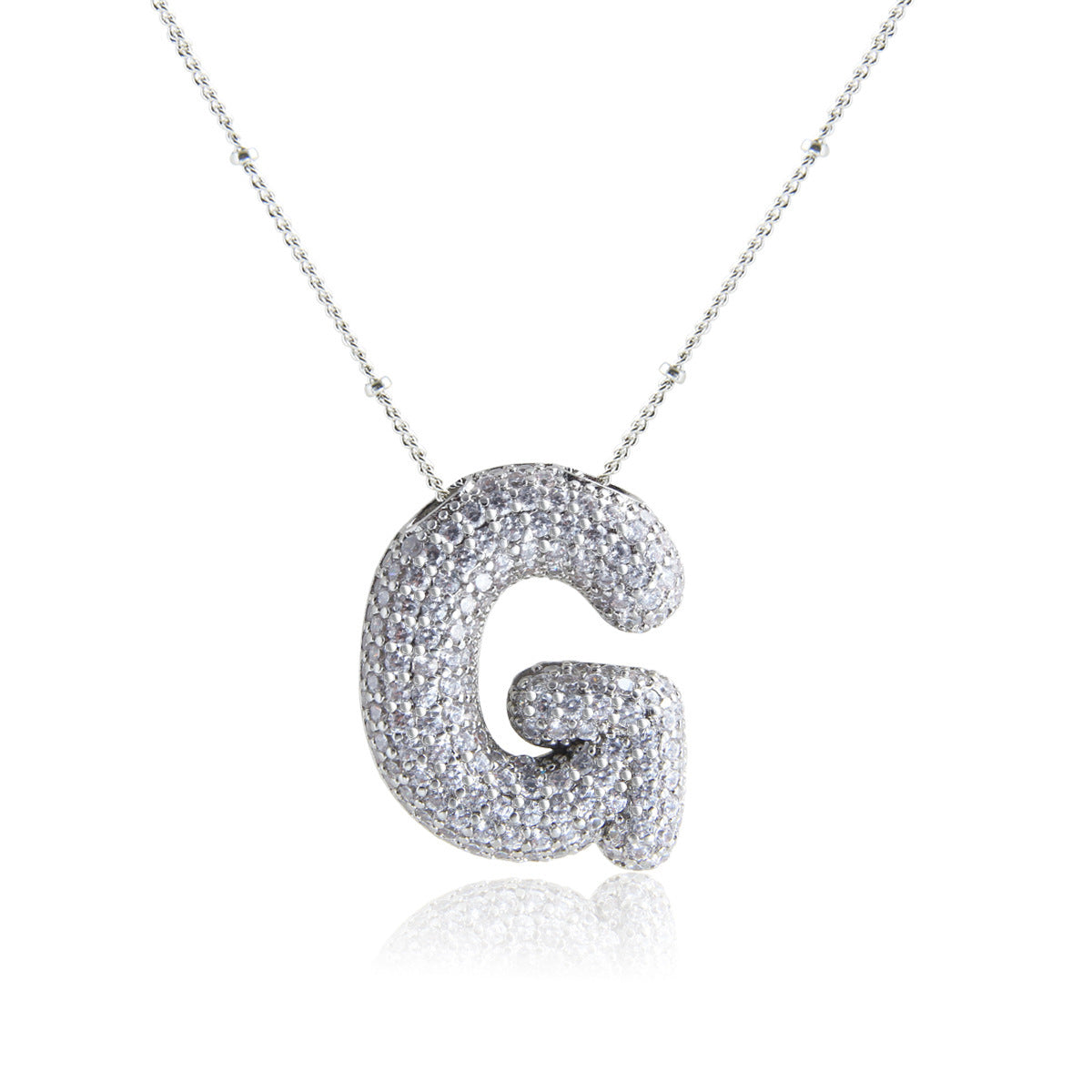 European And American Letter Necklace Inlaid With Zircon Hollow Copper White Gold Plated