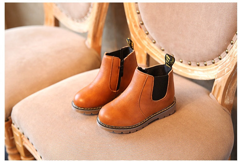 Chaussures pour enfants d'automne et d'hiver bottes courtes bottes en cuir pour garçons filles Europe et États-Unis grandes bottes pour enfants bottes simples 