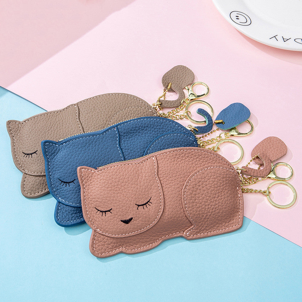 Porte-monnaie Ultra-mince en cuir véritable pour chat, sac à clés pour célébrités d'internet