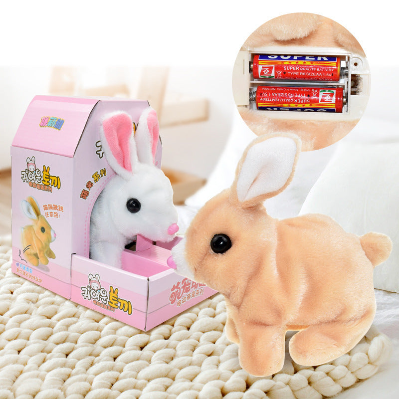 Jouets de lapin blanc électrique en peluche pour animaux de compagnie de simulation