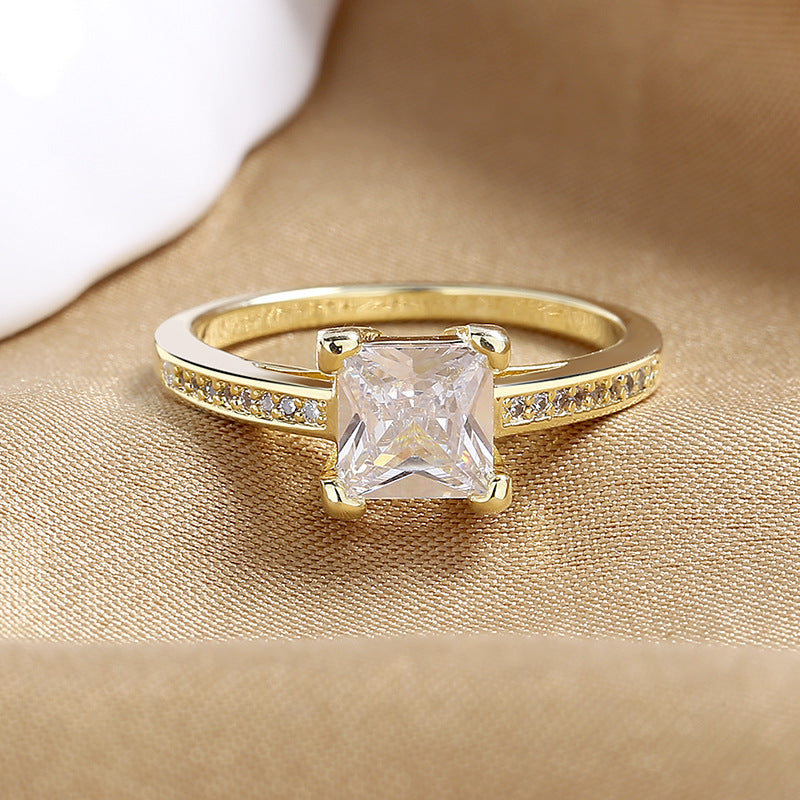 Anillo de diamantes de alta simulación de cuatro garras de moda simple para mujer