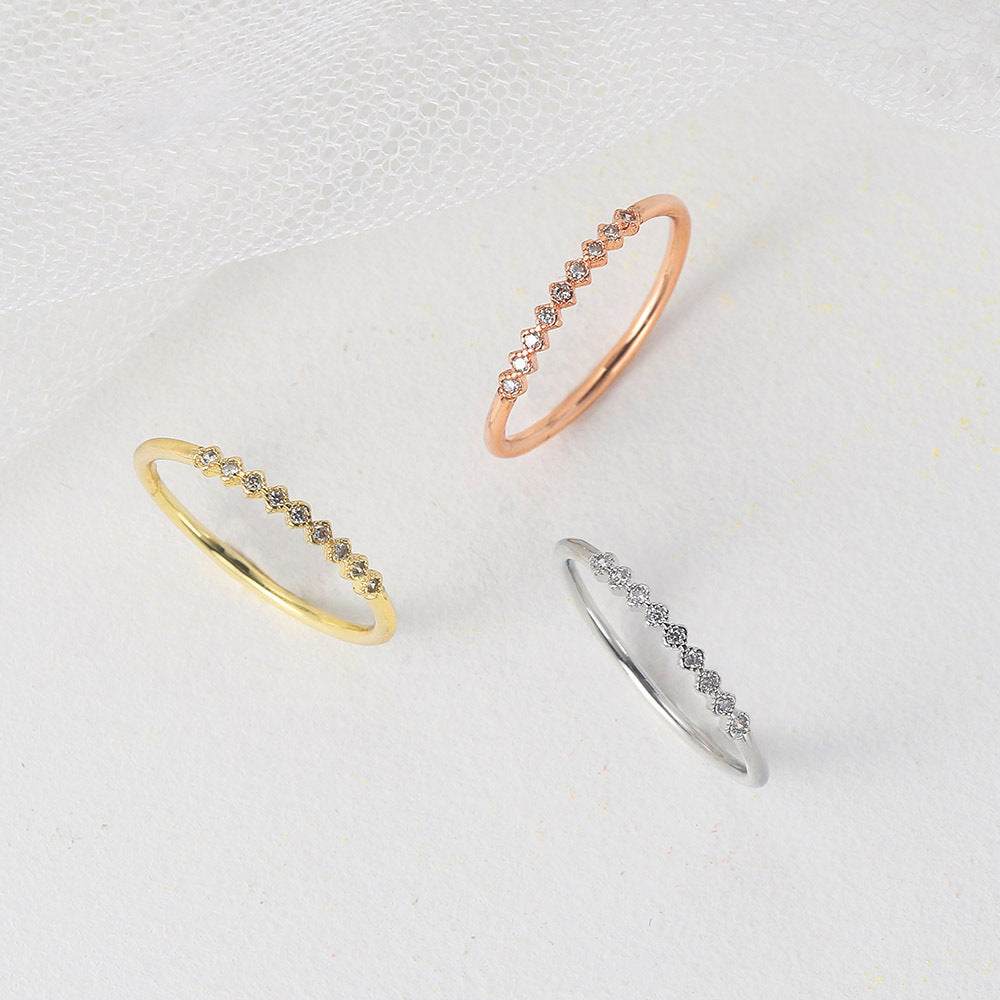 Bague fine pour femme, plaquée or, diamant dans les débris, micro-incrusté, Simple