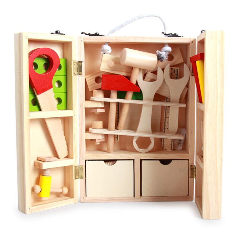 Caja de herramientas de desmontaje de simulación de juguetes de madera.