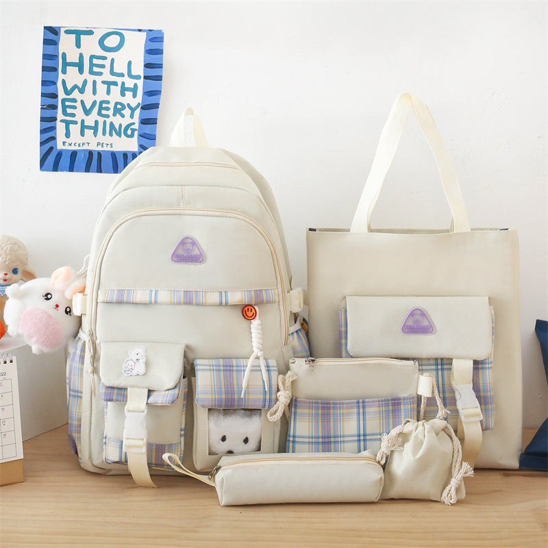 Ensemble de cinq pièces de sac à dos de style Preppy mignon