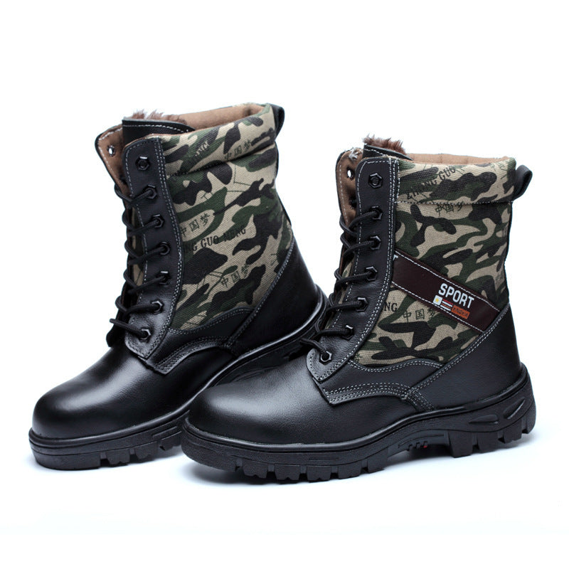 Les chaussures de sécurité du travail directes d'usine aident à camoufler l'hiver haut et le velours froid et chaud confortable anti-écrasement chaussures anti-crevaison