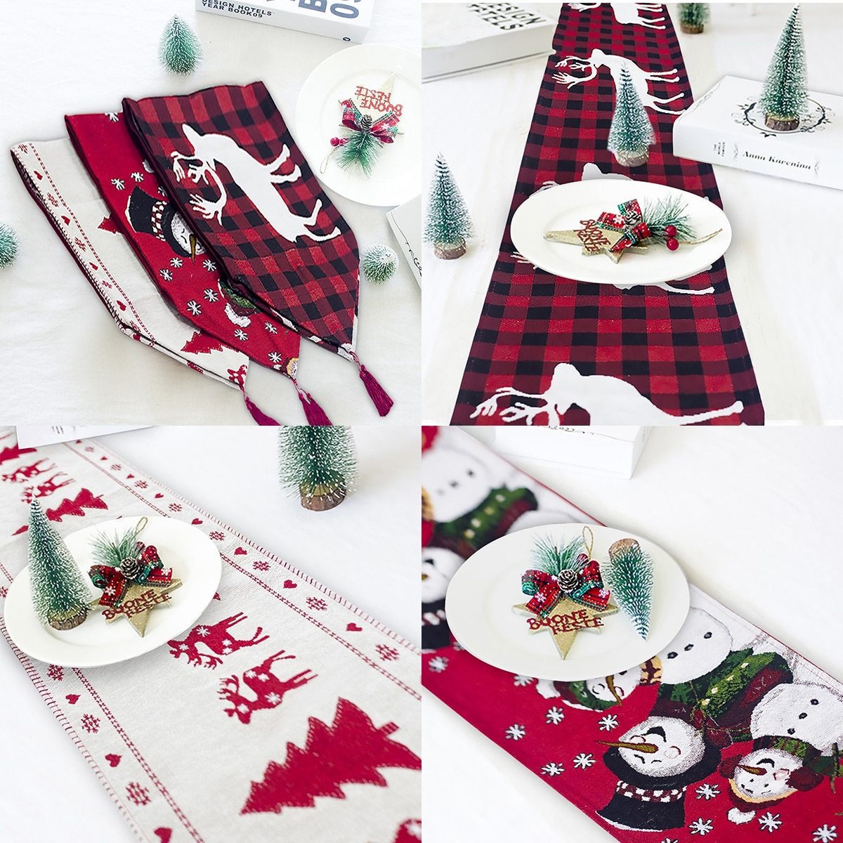 Chemin de table en forme d'élan et de bonhomme de neige, décorations de joyeux noël