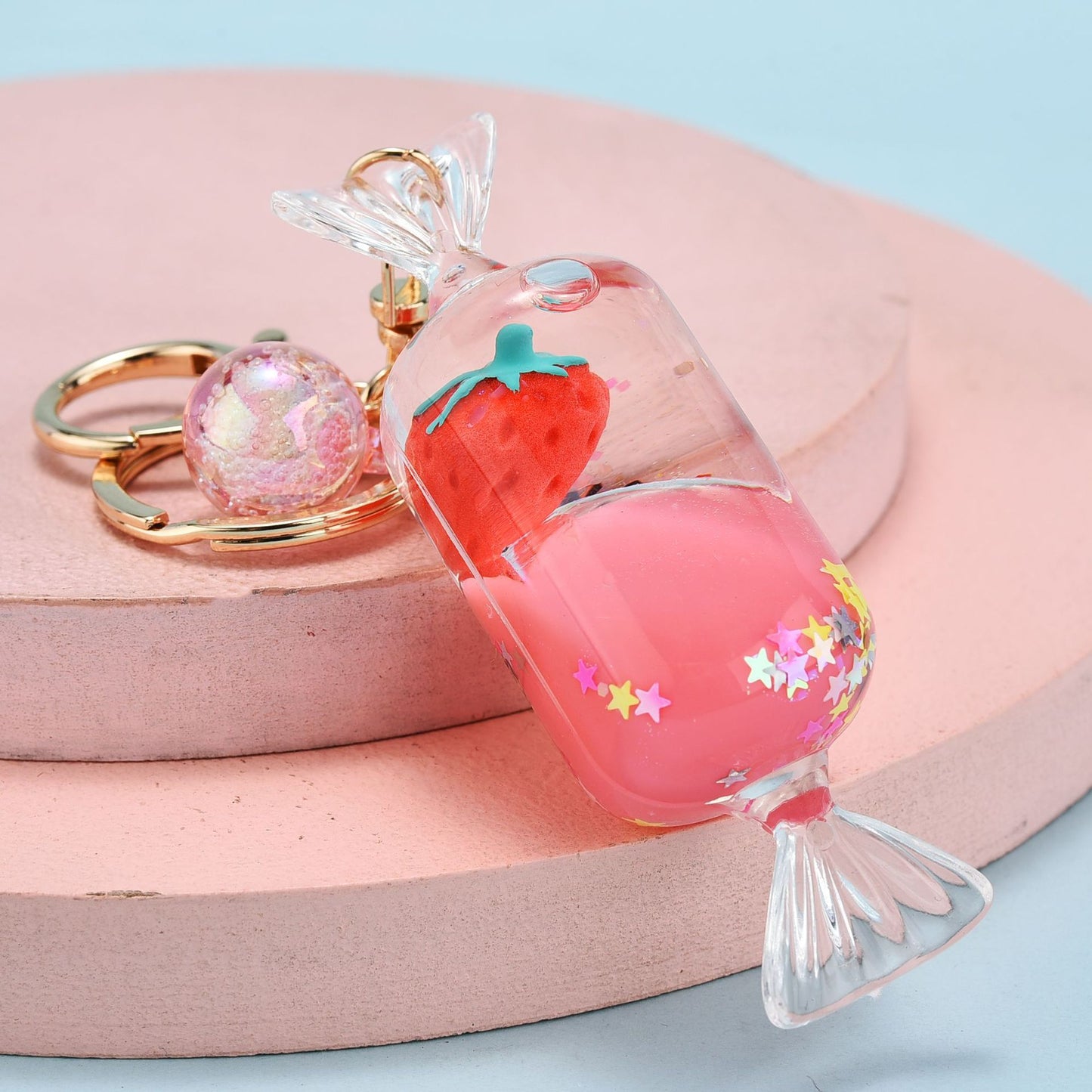Quicksand Oil Five-pointed Star Strawberry Key Chain Floating Acrylic