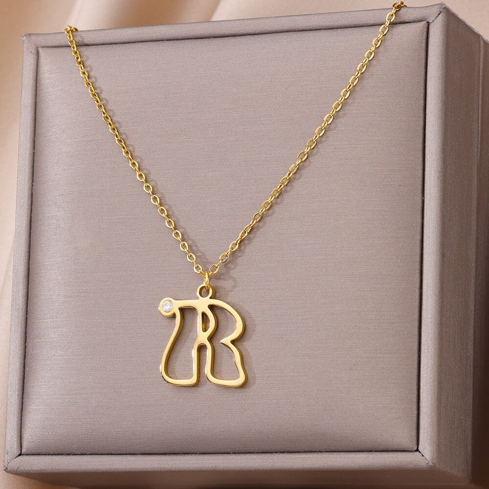 Collier avec pendentif en forme de lettre creuse Simple pour filles, ornement en acier inoxydable