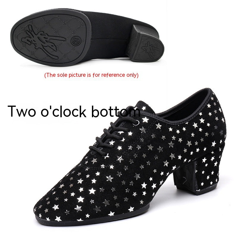 Dancing PA – chaussures de danse latine pour enseignante, en daim, en peau de vache, carrées, fond souple, ciel étoilé