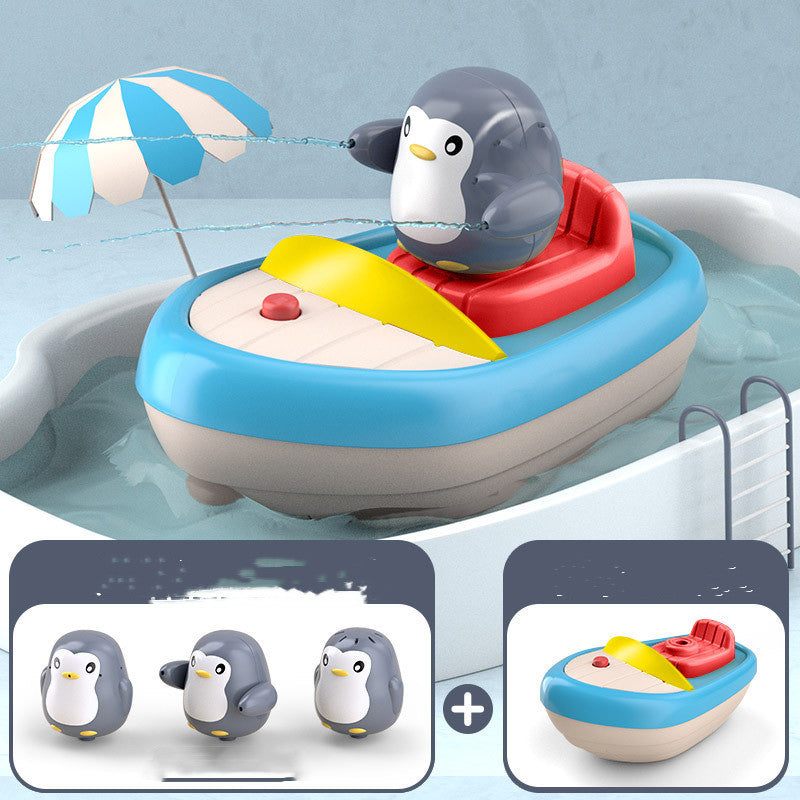 Jouets de bain pour tout-petits, jouet de bateau électrique pingouin squirting avec 3 arroseurs de pingouins, jouets de baignoire à arrosage automatique pour bébé Jouets de bain pour tout-petits Squirting Penguin Electric Boat Toy