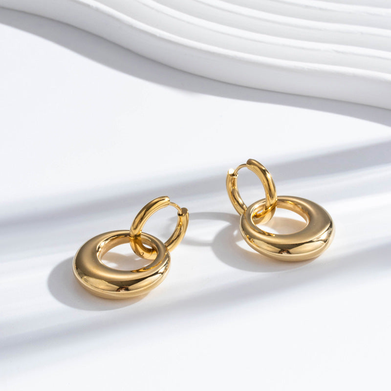 Boucles d'oreilles en acier inoxydable brillant à Double anneau en acier titane pour femmes