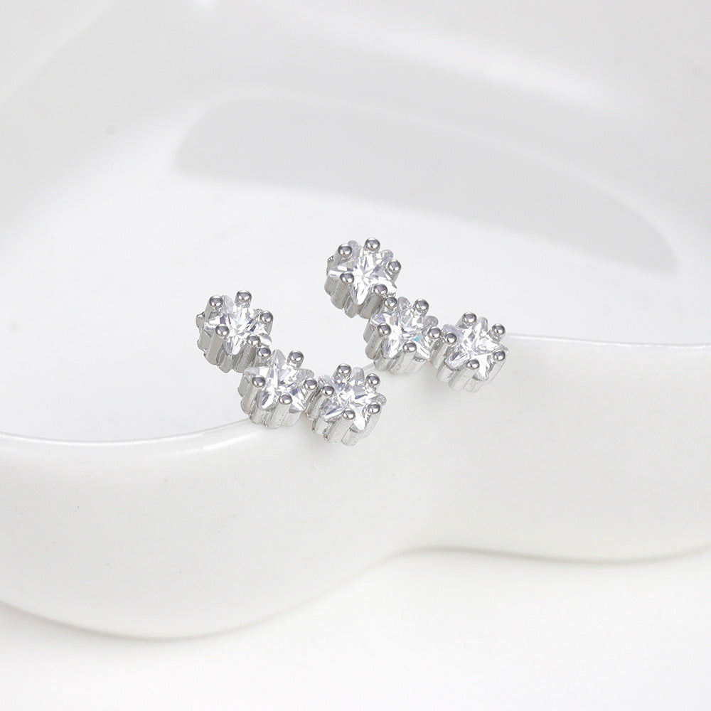 Aiguille en argent sterling étoiles géométriques trois grands clous d'oreilles en zircon léger luxe et simplicité