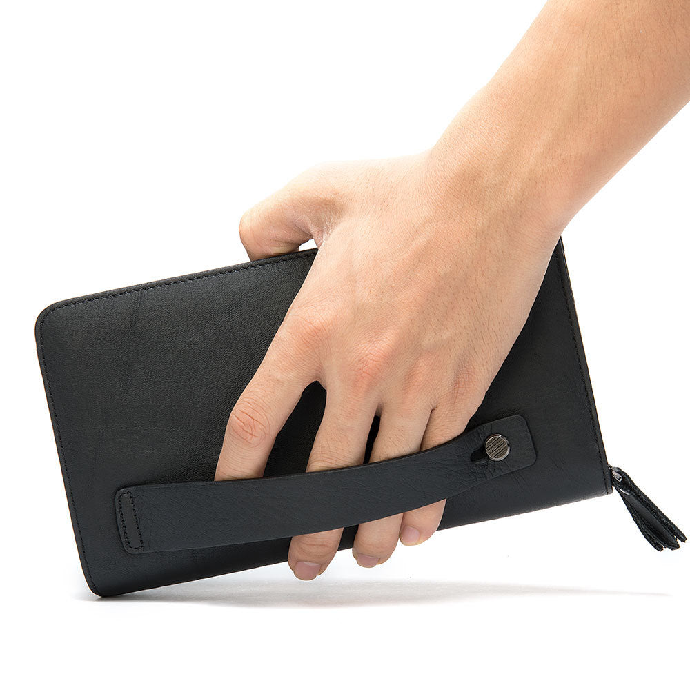 Portefeuille à fermeture éclair double couche avec pochette en cuir de vache première couche