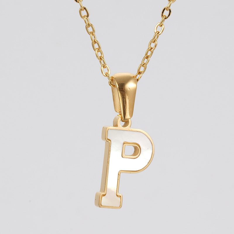 18K Gold Shell Stainless Steel Letter Pendant Necklace