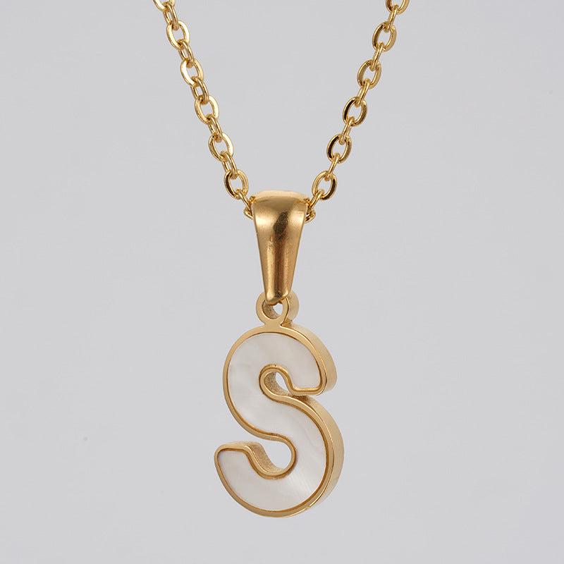 18K Gold Shell Stainless Steel Letter Pendant Necklace