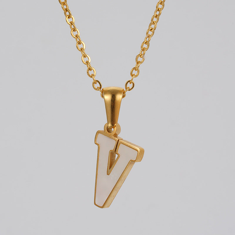 18K Gold Shell Stainless Steel Letter Pendant Necklace