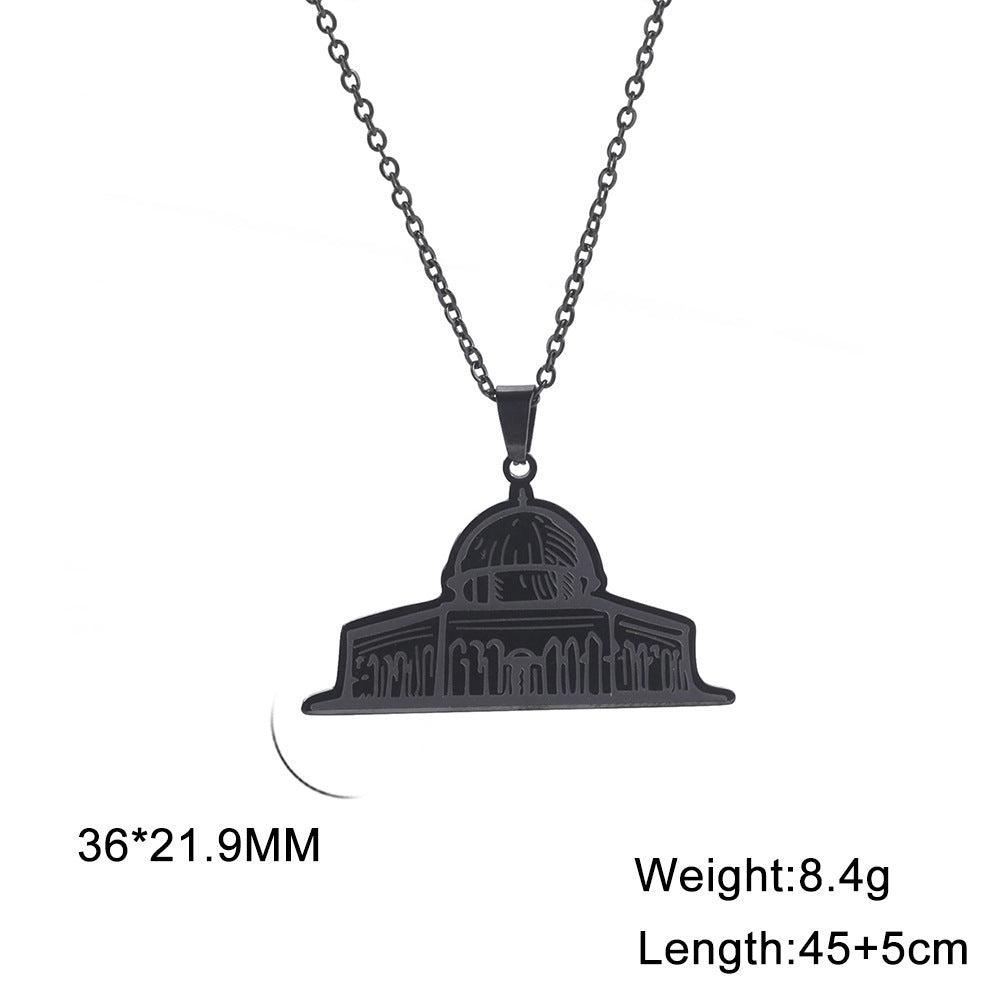 Stainless Steel Corrosion Color Changing Double-sided Polished Building Pendant Necklace