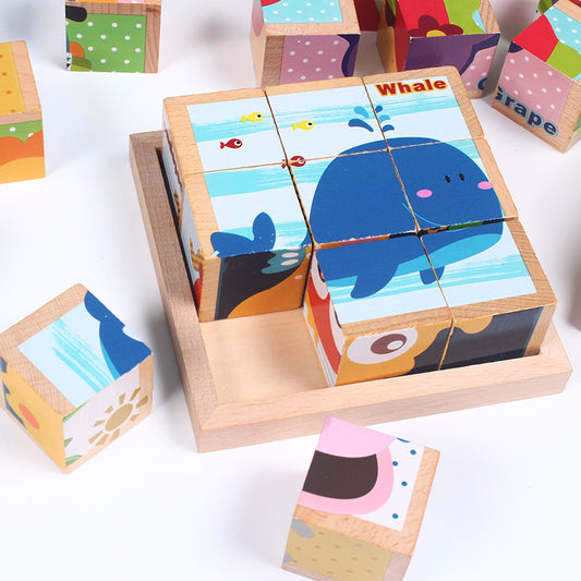 Puzzle 3D en bois avec image à Six faces de haute qualité, jouets éducatifs précoces pour enfants, Cube, cadeaux pour bébés