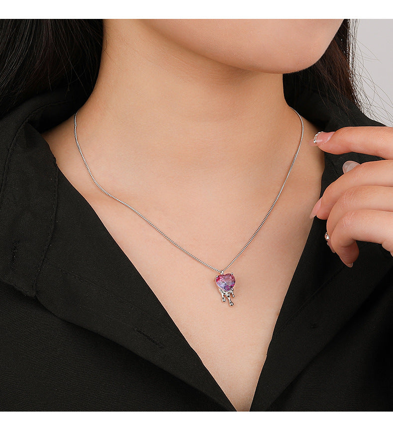 925 Sterling Silver Dissolved Love Necklace Female Niche Design Gradient Zircon Necklace Pendant