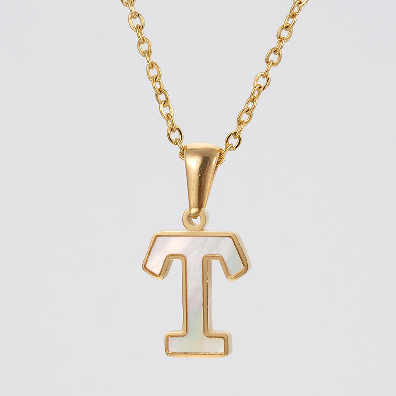 18K Gold Shell Stainless Steel Letter Pendant Necklace
