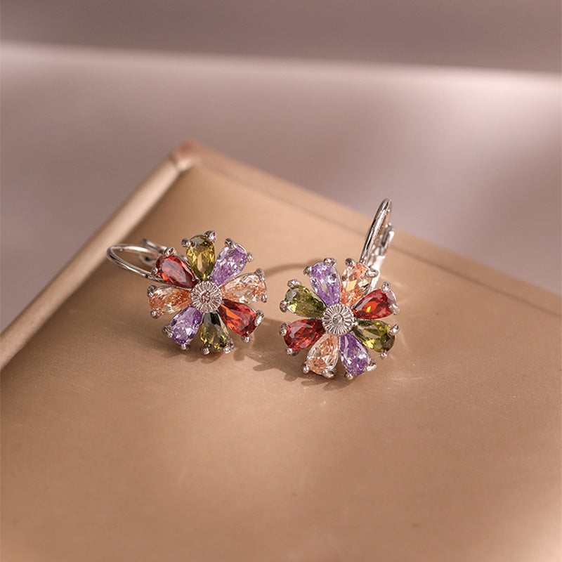 Boucles d'oreilles rondes à fleurs colorées en Zircon AAA, simples, classiques, en cristal