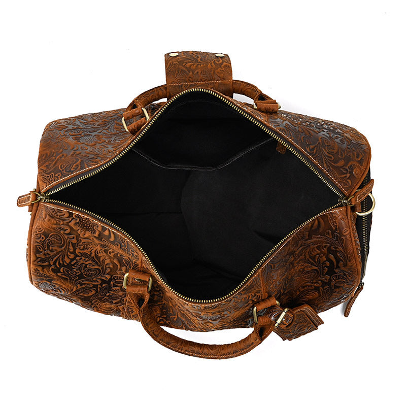 Sac à bagages imprimé Vintage, couche supérieure en cuir de vache, sac à main de loisirs, sac de sport