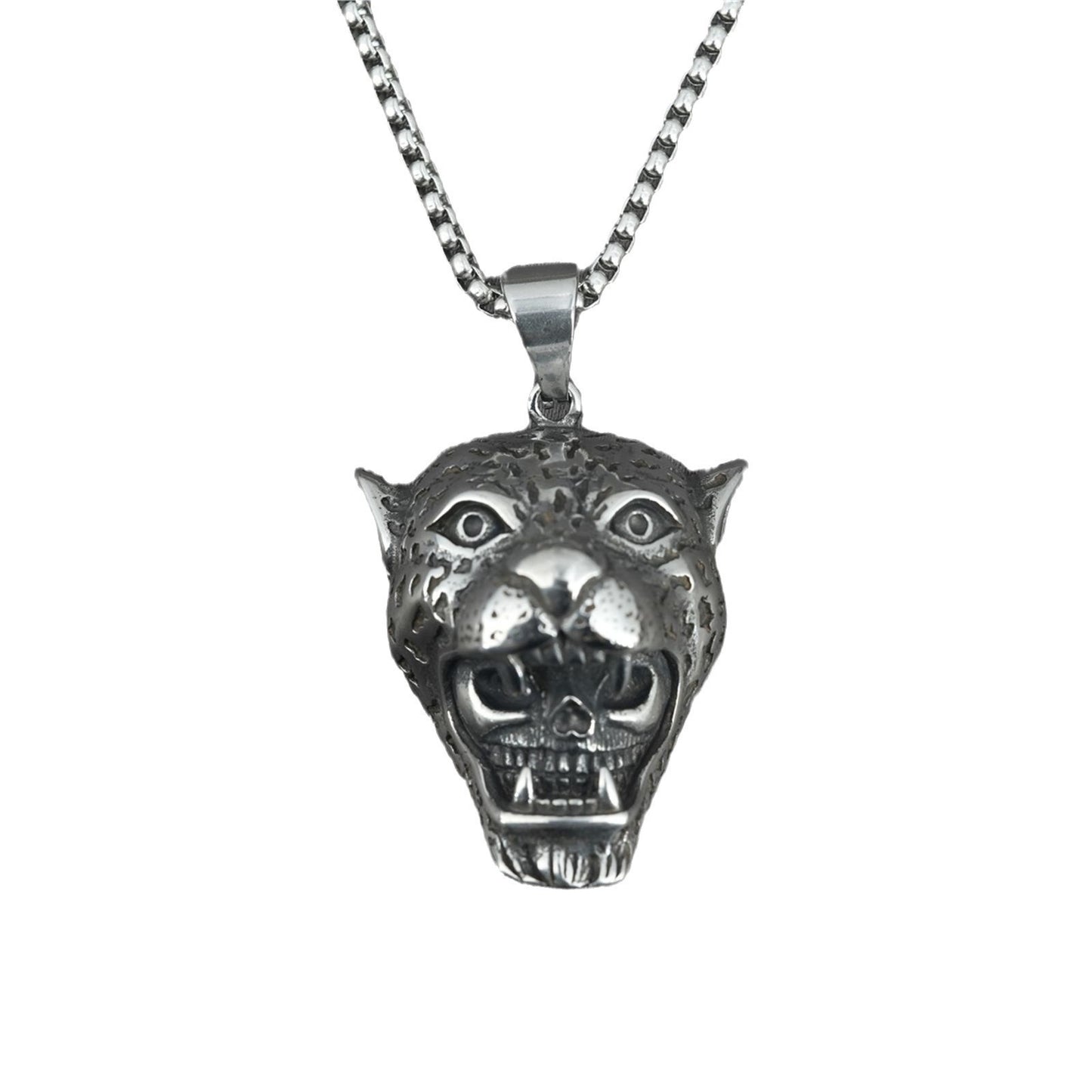 Collar con colgante de león y calavera de tigre simple