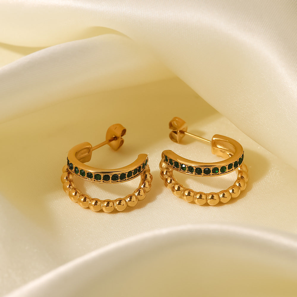 Boucles d'oreilles Lvzuan polyvalentes en forme de C, double couche, incrustées de boules dorées