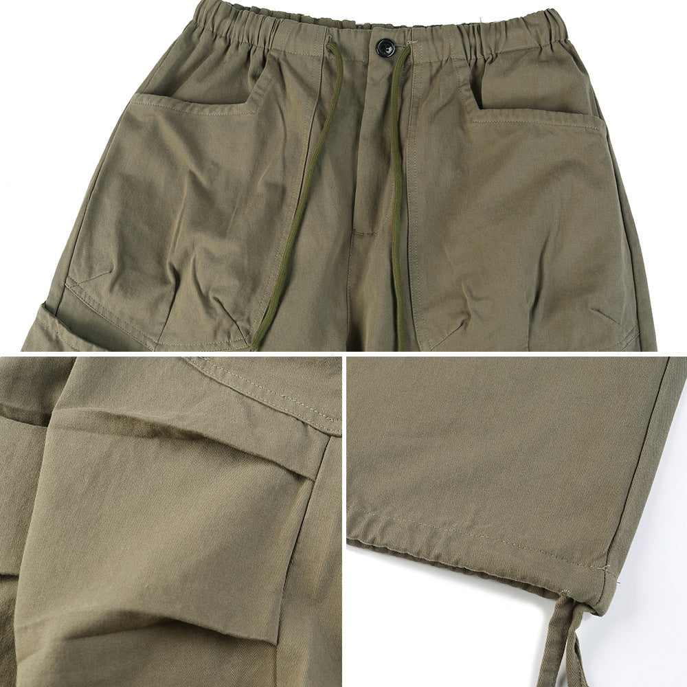 American Japanese Pleated Casual Pants Ankle Drawstring Sports Trousers
