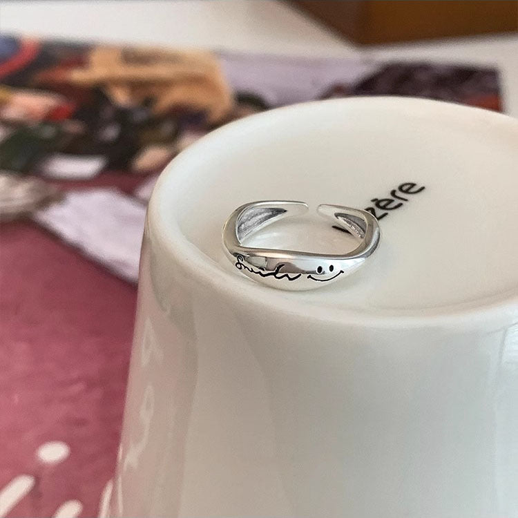 S925 Sterling Silver Smile Letters Ring Women