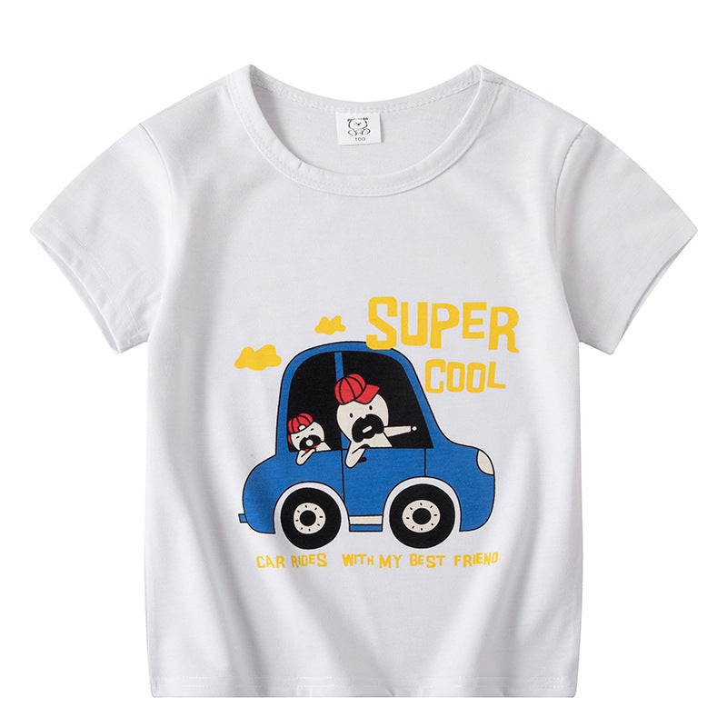 T-shirt à manches courtes pour enfants, garçons et filles, haut à manches mi-longues avec dessin animé