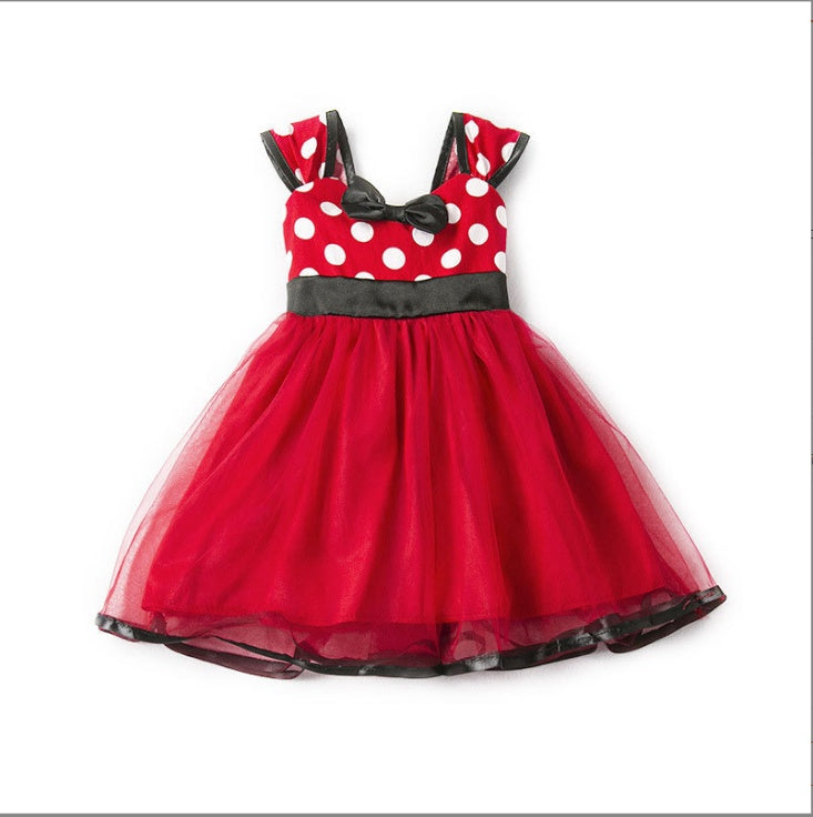 Robe de princesse avec gilet sans manches et nœud à pois