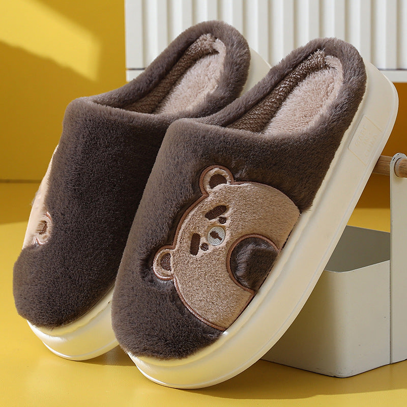 Silencieux anti-dérapant maison dessin animé mignon maison thermique coton pantoufles hiver