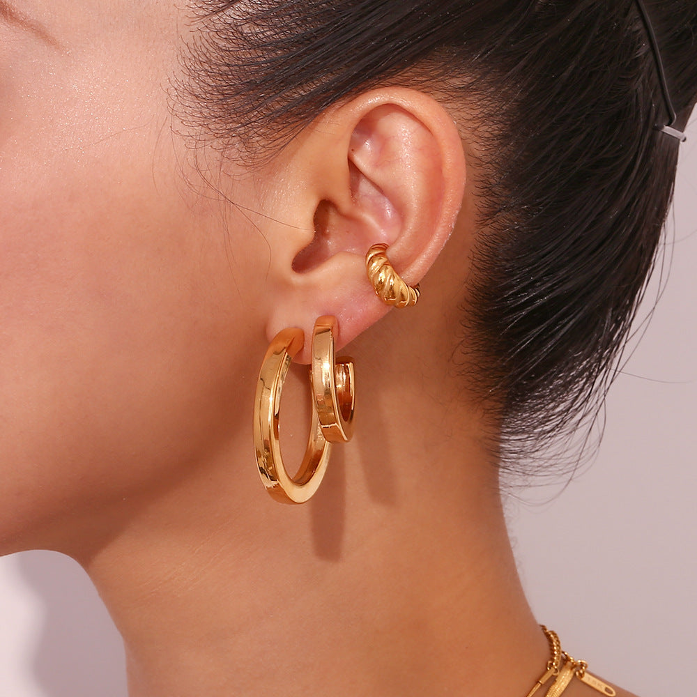 Boucle d'oreille creuse en forme de C, ligne carrée, en acier inoxydable, boucles d'oreilles de luxe polyvalentes de base