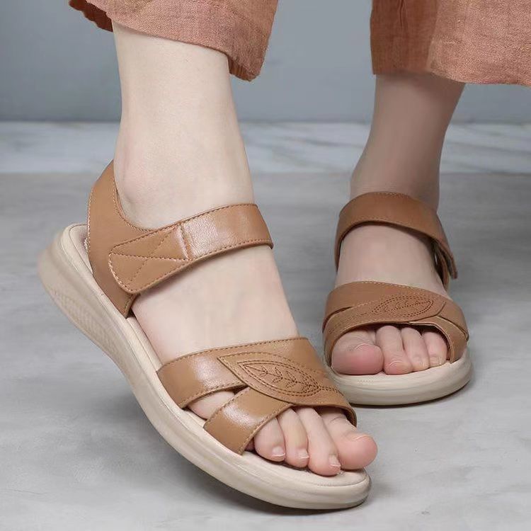 Sandalias de suela plana antideslizantes con suela de tendón de vaca