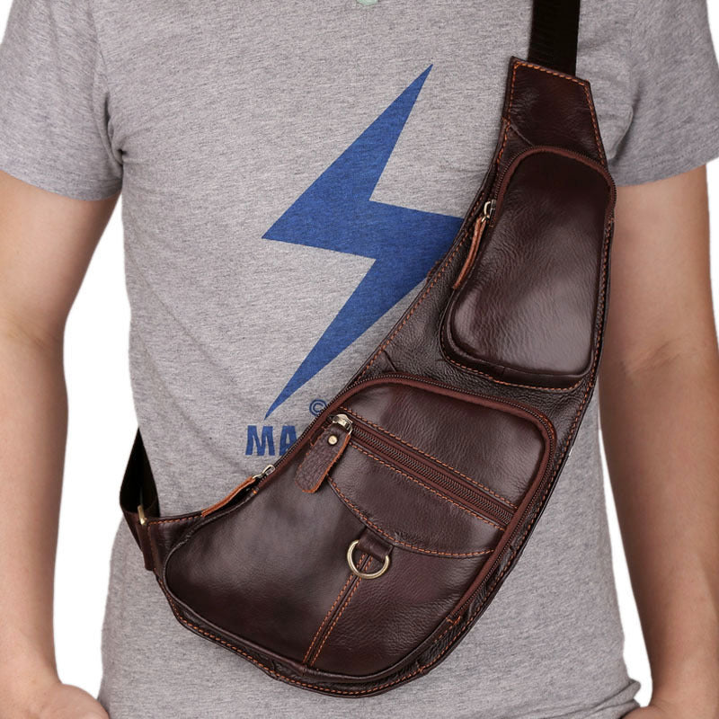 Bolso de cuero para hombre en el pecho Cartera informal de piel de vaca de primera capa