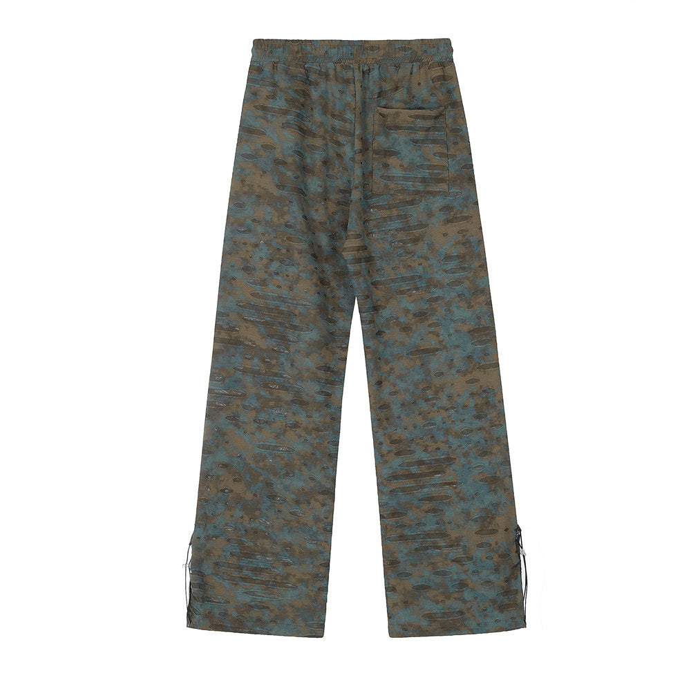 Tie Dye Ripped Leisure Straight-leg Trousers Men