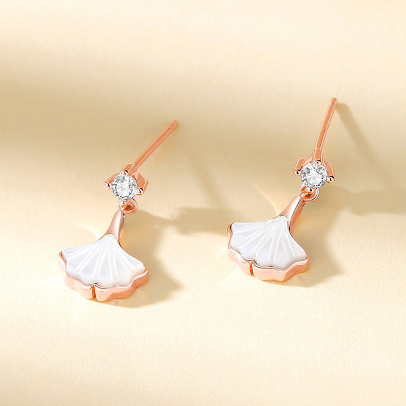 Sansheng Apricot Female Korean Style Design Net Red Small Skirt Rose Gold Fritillary Earrings