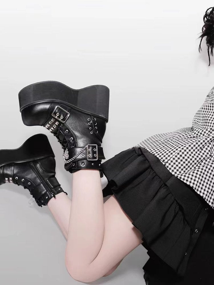 Punk ceinture boucle plate-forme Y2g chaussures gothique plate-forme chaussures bottes