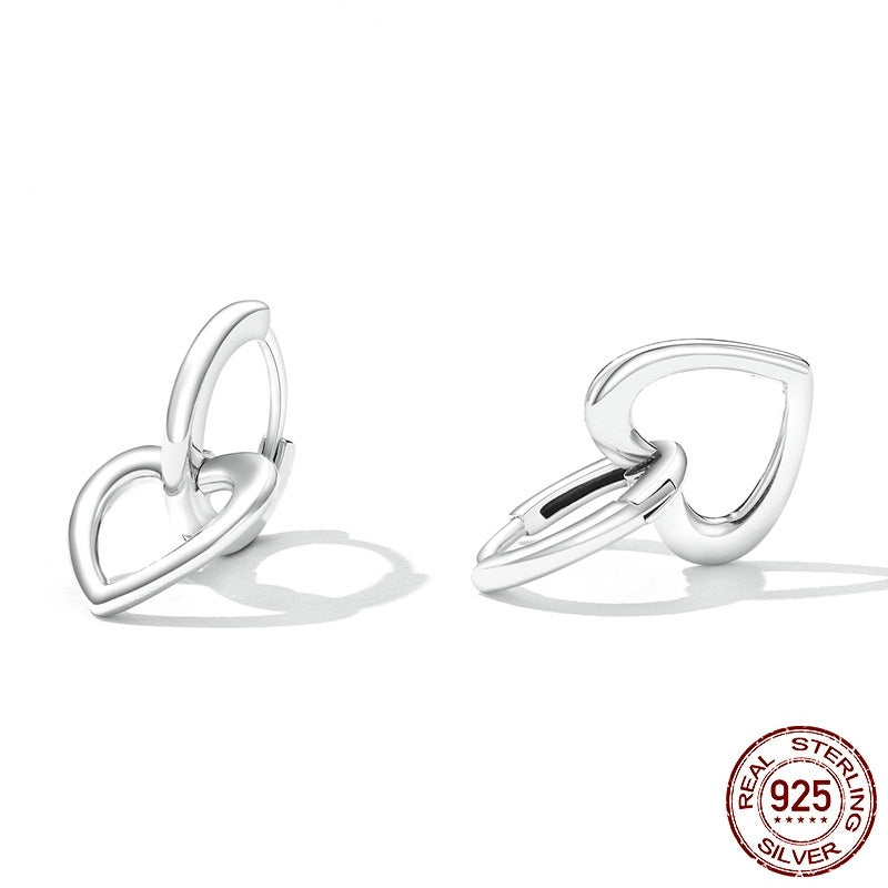 Boucles d'oreilles en forme de coeur en argent S925 à col blanc