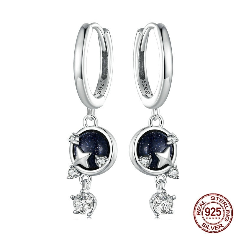 Boucles d'oreilles simples en Zircon bleu brillant San, étoiles à huit branches, SCE1534